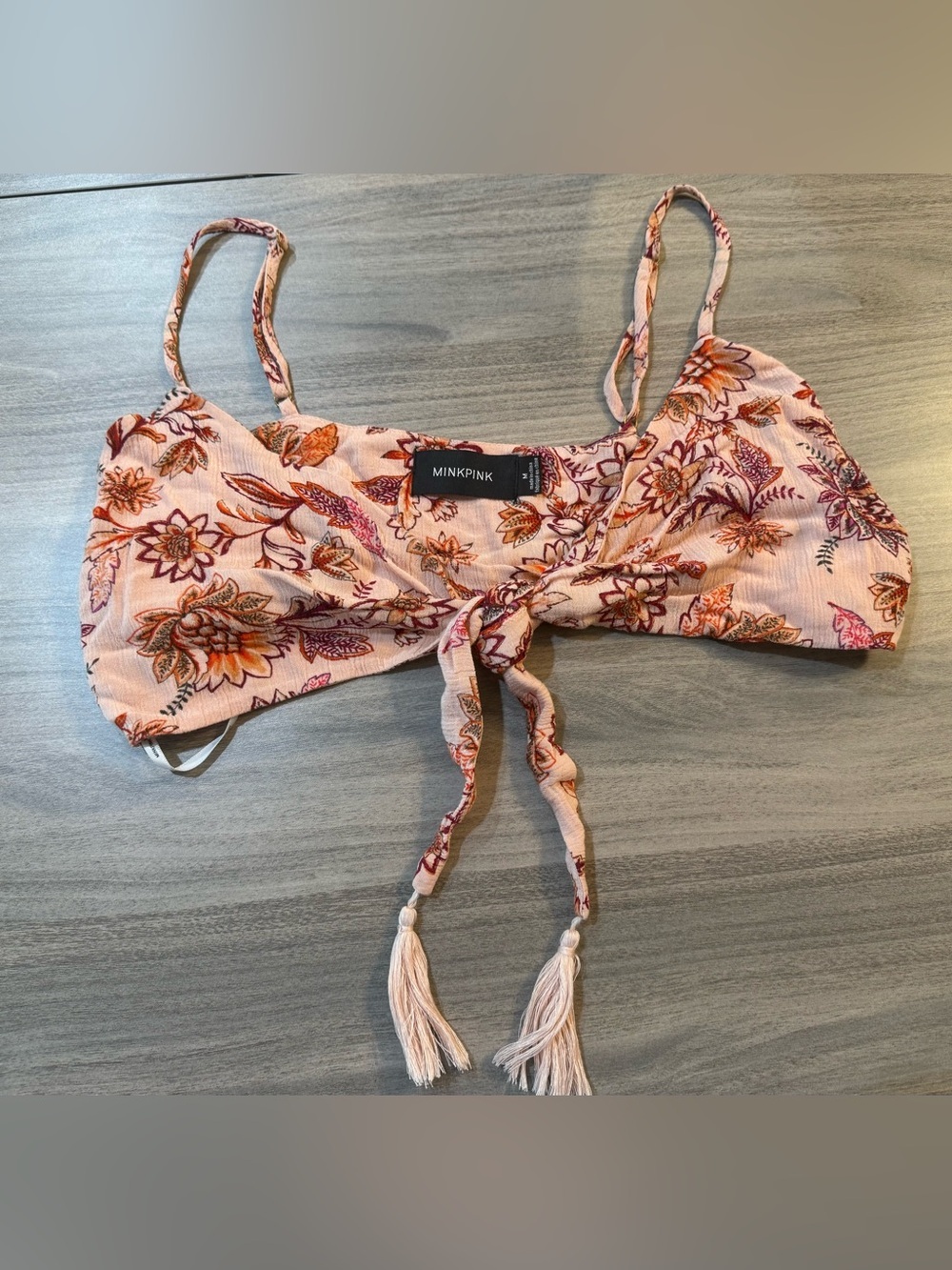 MINKPINK Peach-Pink Floral Tie-Front Cropped Camisole